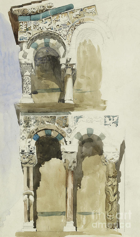 Part of the Facade of the destroyed Church of San Michele in Foro, Lucca Painting by John Ruskin