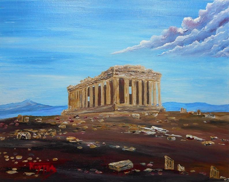 Parthenon Acropolis Temple - Original Acrylic Painting on canvas Panel ...