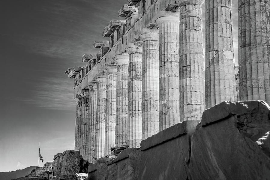Parthenon Morning, Black and White Photograph by Marcy Wielfaert