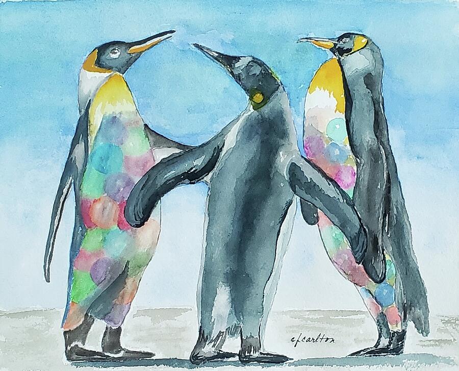 Parti Penguins Painting by Claudette Carlton