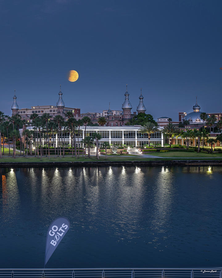 Tampa Photograph - Partial Lunar Eclipse over University of Tampa by Lance Raab Photography