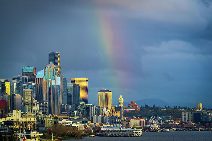 Nature Photograph - Partial Rainbow over Seattle by Tim Reagan
