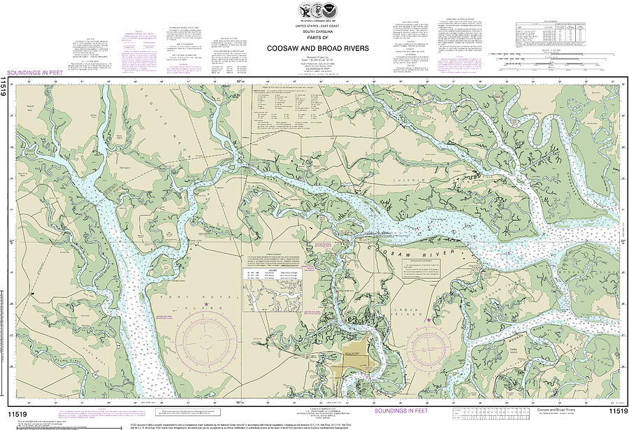 South Carolina Map Digital Art - Parts of Coosaw and Broad Rivers Chart 11519 by John Gernatt