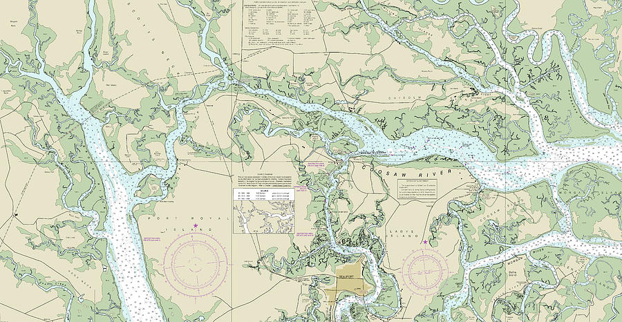South Carolina Map Digital Art - Parts of Coosaw and Broad Rivers Chart 11519 No Border by John Gernatt