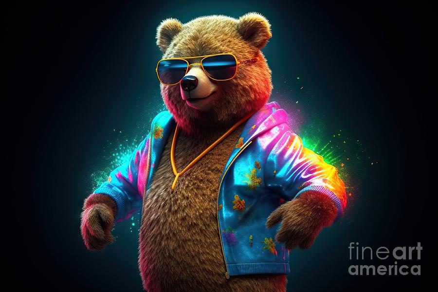 Music Painting - party dancing clothes sco animal bear happy Creative technology Created party nightlife dance music fashion club funky groovy style outfit wild fun vibrant colourful entertainment leisure by N Akkash