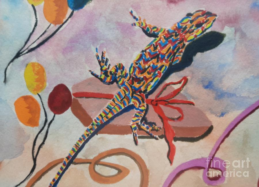 Wildlife Painting - Party Lizard by L A Feldstein