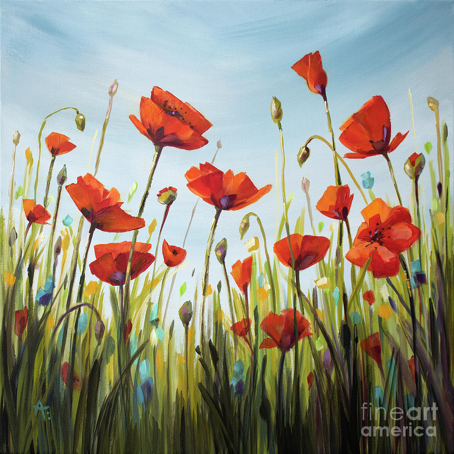 Party Poppies - Painting Painting by Annie Troe
