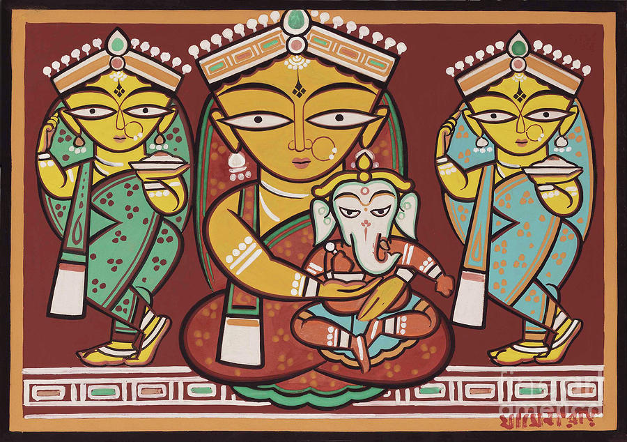 Parvati and Ganesh - Jamini Roy Painting by Jamini Roy | Pixels