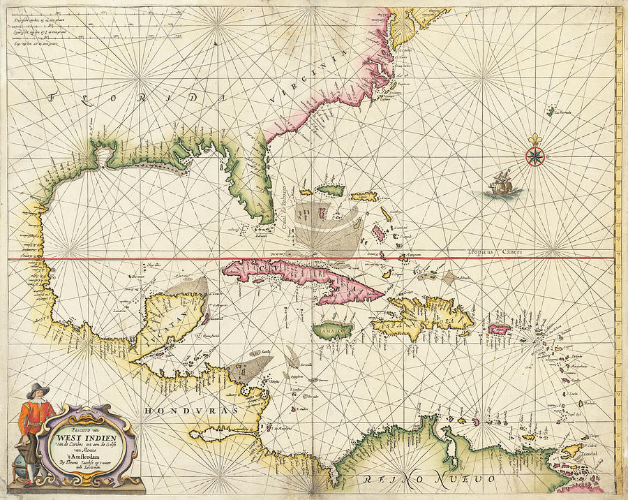 Pascaerte van West Indien van de Caribes tot aen de Golfo van Mexico ...