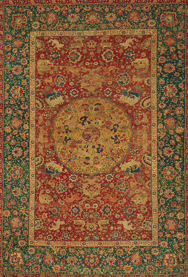 Pashmina Carpet with Rug Orange Pattern Design Gold Painting by Tony Rubino