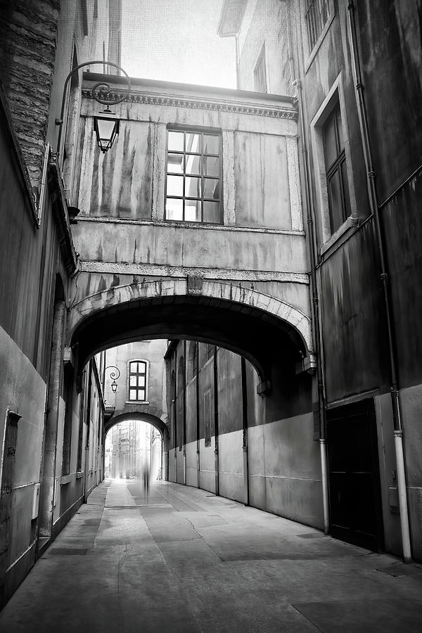 Passageways of Historic Lyon France Black and White  Photograph by Carol Japp
