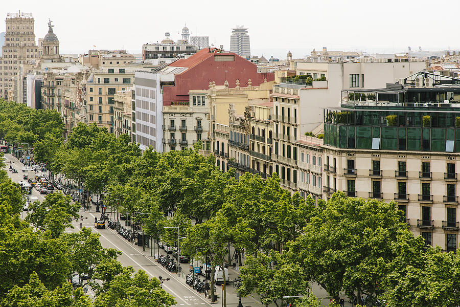 Passeig De Gracia, high angle view, Barcelona, Spain Photograph by Alexander Spatari
