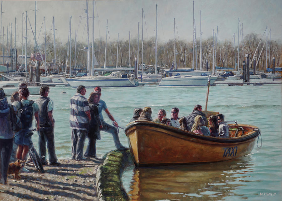Passengers boarding the Hamble Water Taxi in Hampshire Painting by Martin Davey