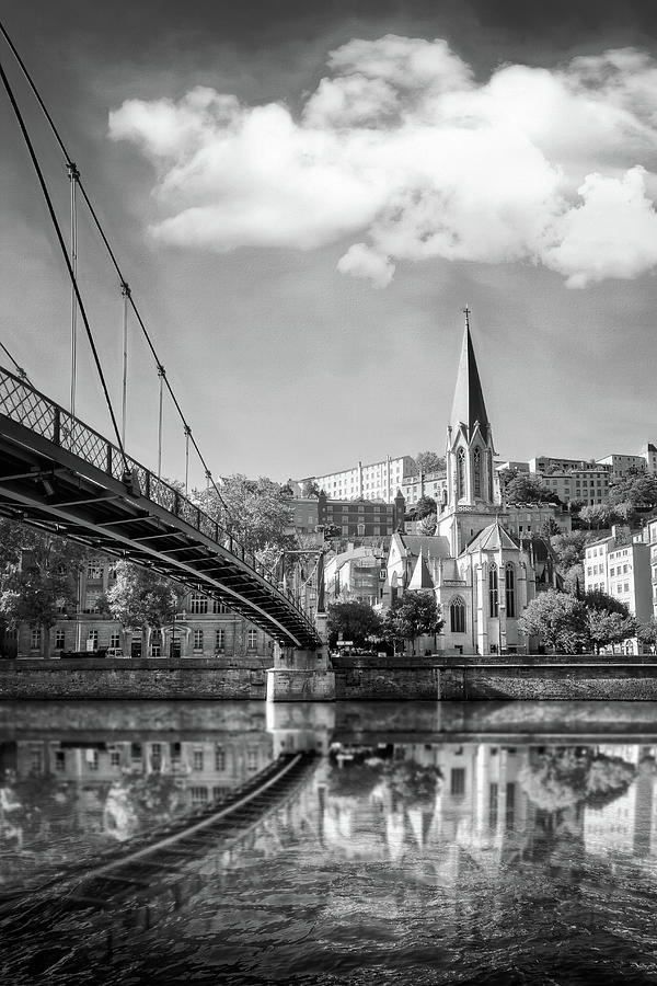 Passerelle St Georges Lyon France Black and White  Photograph by Carol Japp