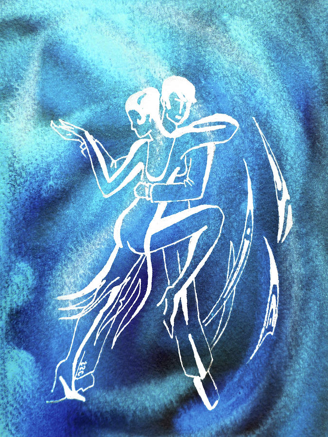 Passion And Tango Blue Waves Watercolor Vortex Painting by Irina Sztukowski