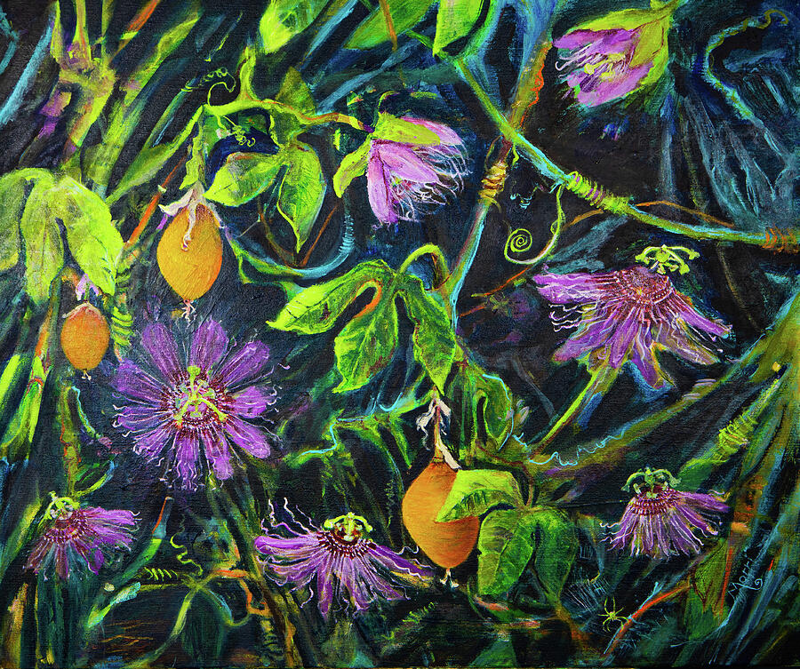 Passion Flower Vine - Wildflower series Painting by Morri Sims