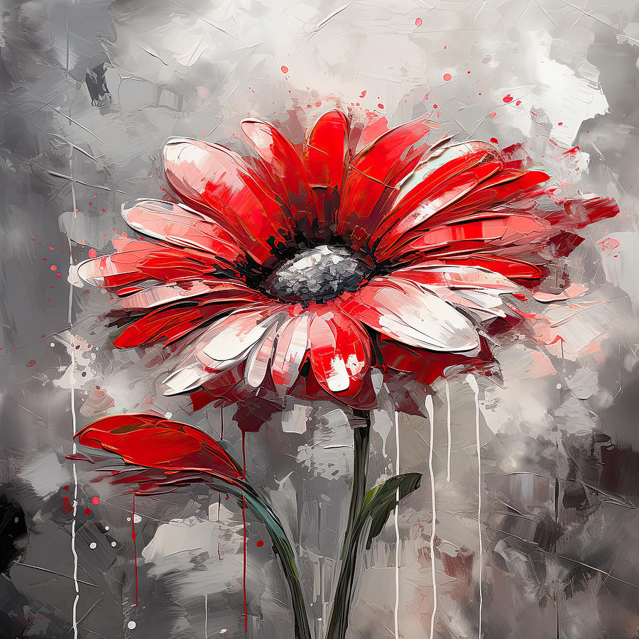 Daisy Digital Art - Passion in Gray - Red Art in Gray by Lourry Legarde