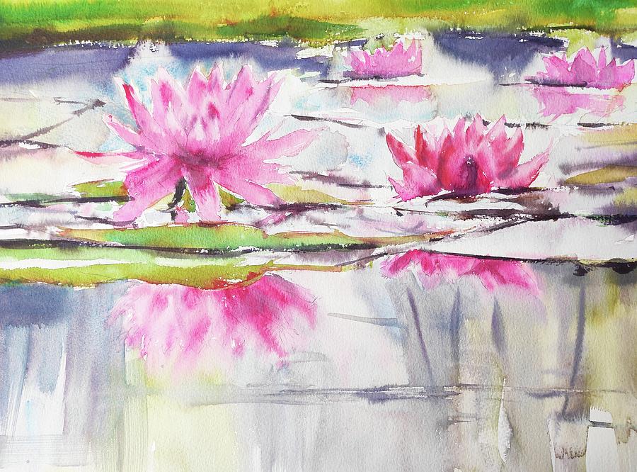 Passion Pink Lotus Flowers Painting by Ibolya Taligas - Fine Art America