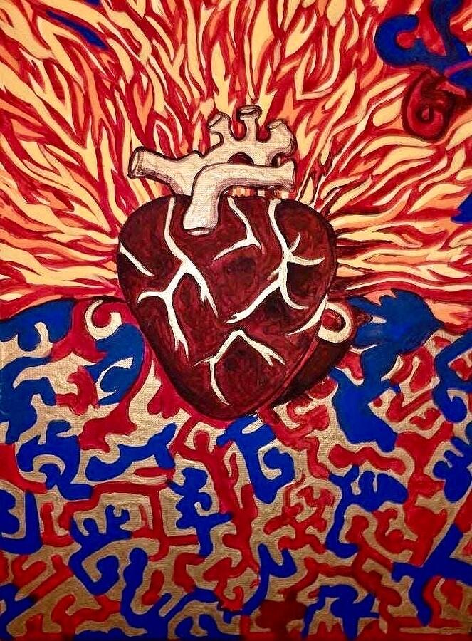 Passionate Heart - A Radiant Acrylic Art Creation Painting by Evjenia Psarris Passionate Heart - A Radiant Acrylic Art Creation Painting by Evjenia Psarris