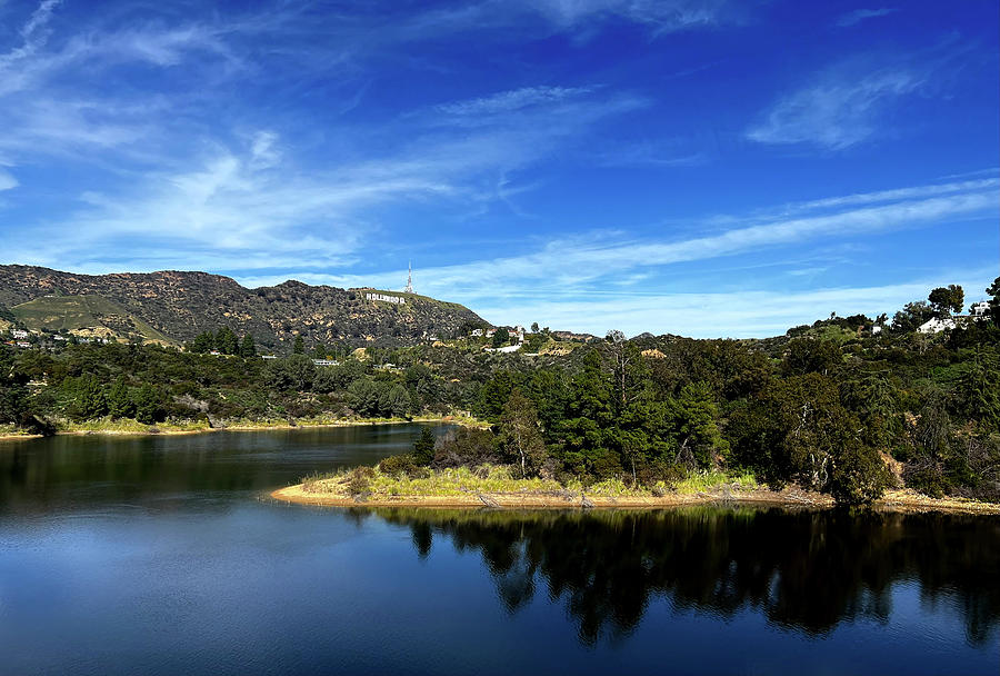 Past the Lake is the Hollywood Sign Photograph by Lorraine Devon Wilke