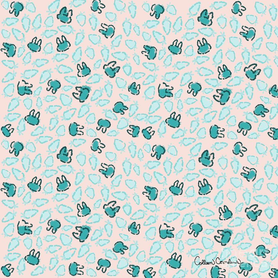 Pastel Blue Bunnies and Sky Blue Carrots on Cotton Candy Pink Easter Pattern Digital Art by Colleen Cornelius
