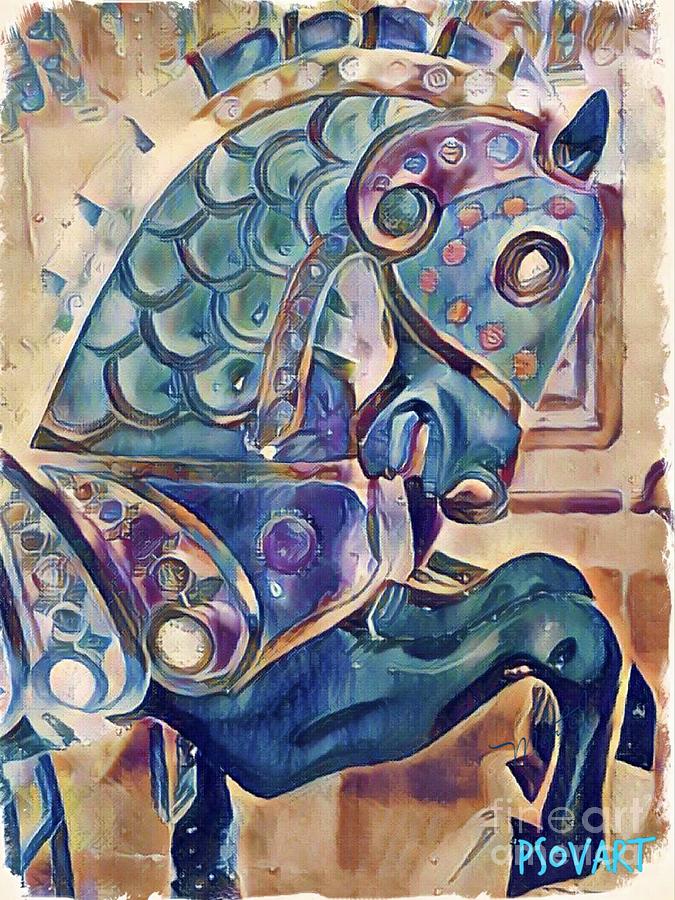 Pastel blue carousel horse Digital Art by Patty Vicknair