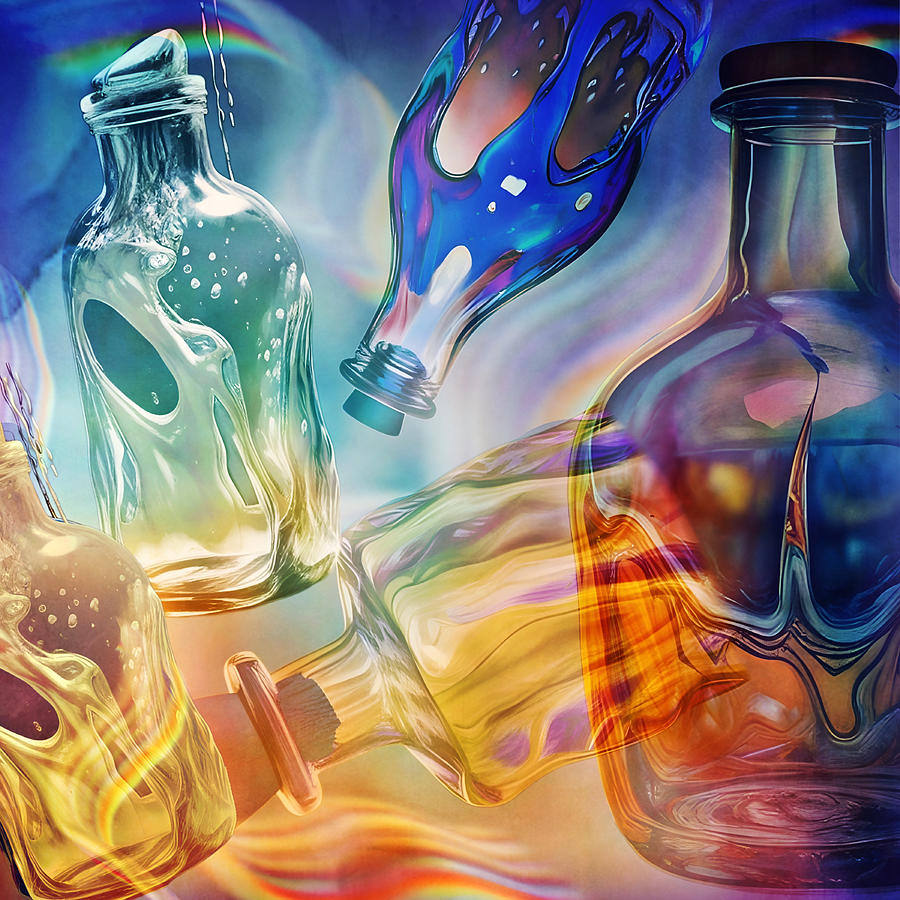 Pastel Bottles collage Digital Art by Clarazen Art - Fine Art America