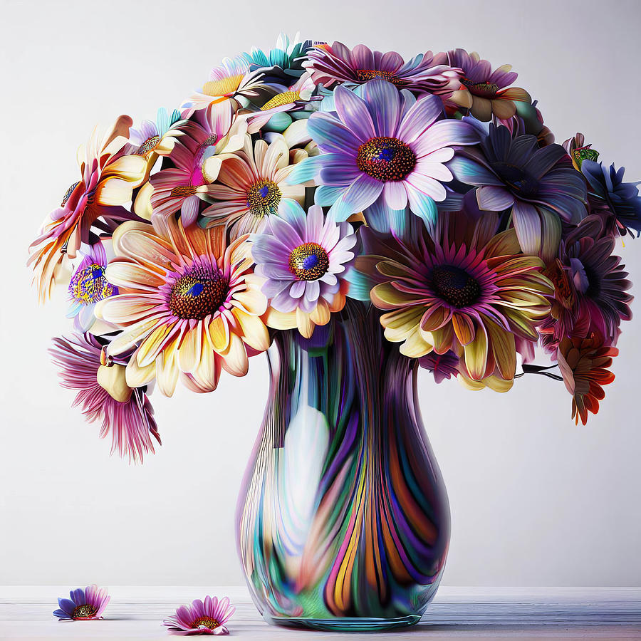 Pastel Daisies In A Vase Digital Art