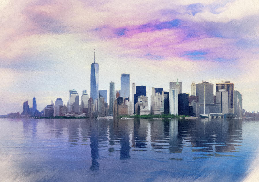 Pastel drawing of New York City from the water Photograph by Steven Heap