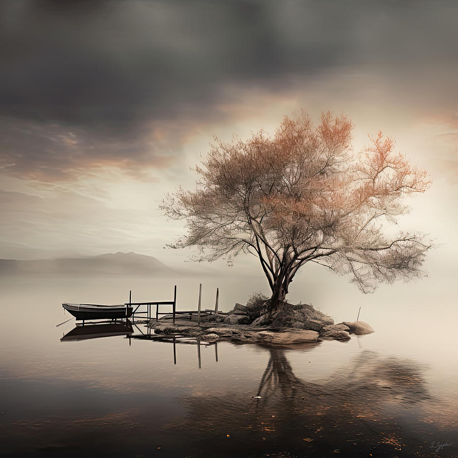 Pastel Dream - Lone tree in a misty scene Digital Art by Lourry Legarde