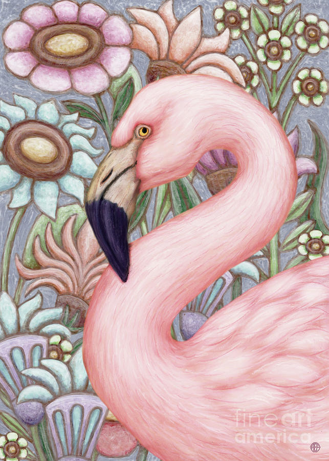 Pastel Flamingo Floral Painting by Amy E Fraser