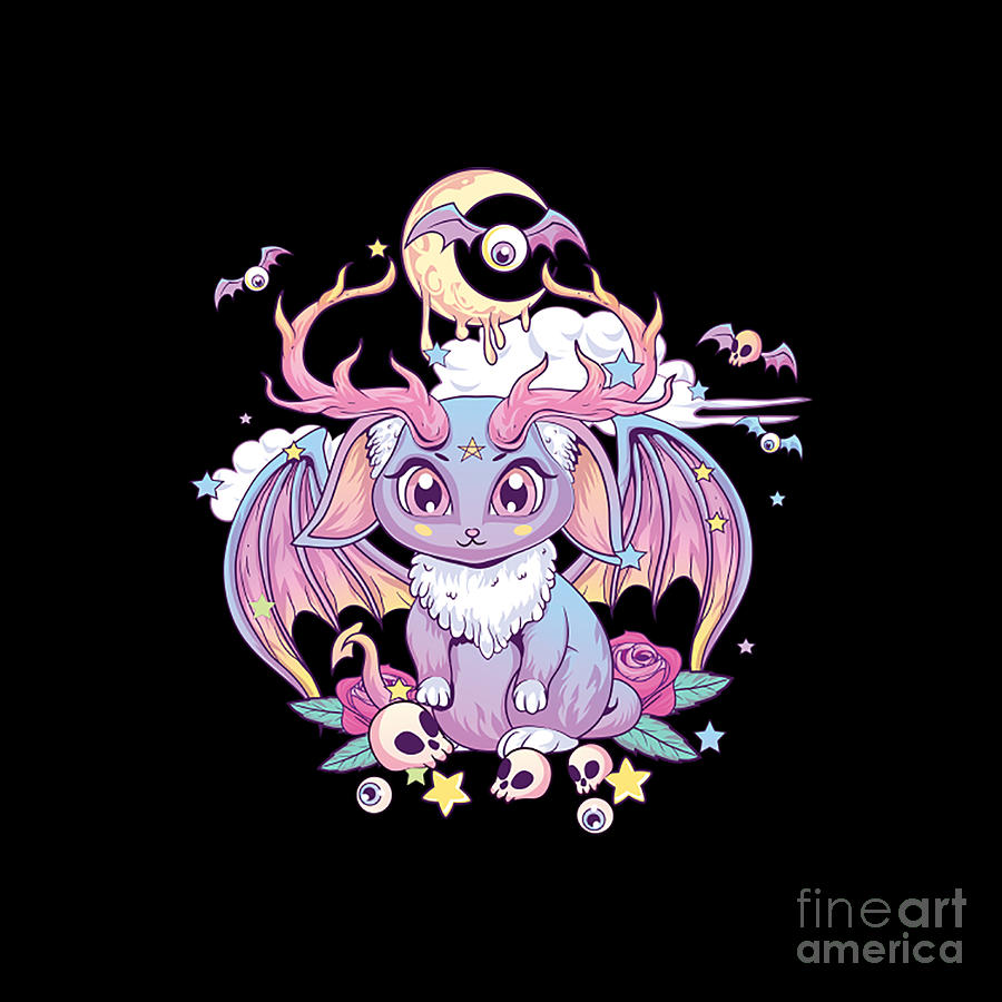 Pastel Goth Creepy Occult Satanic Jackalope Kawaii Menhera Digital Art ...