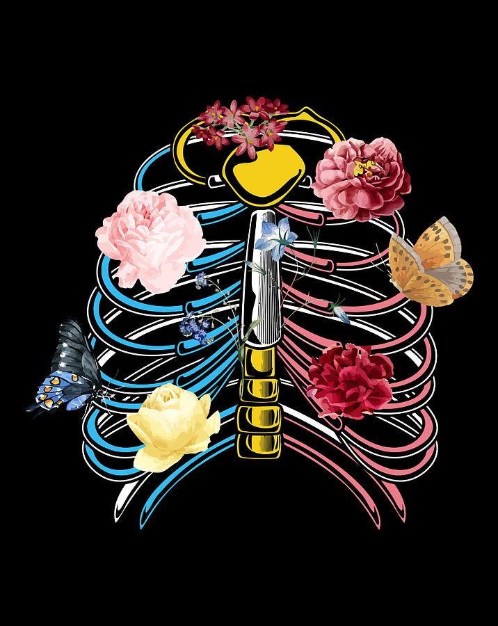 Pastel Goth Heart Ribcage With Butterflies Flowers Digital Art by Naomi ...