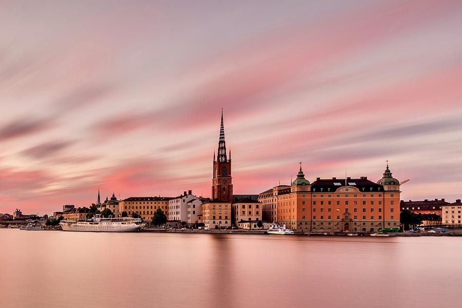 Fiery Photograph - Pastel long exposure sunset over Riddarholmen by Dejan Kostic Fiery Photograph - Pastel long exposure sunset over Riddarholmen by Dejan Kostic