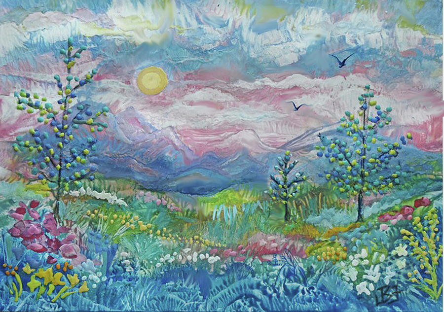 Pastel Mountain Valley Painting by Jean Batzell Fitzgerald