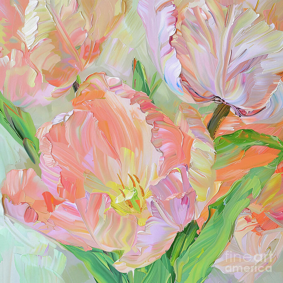 Pastel Parrot Tulips Painting by Tina LeCour