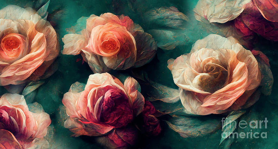 Rose Painting - Pastel roses bouquet in baroque style by Jelena Jovanovic