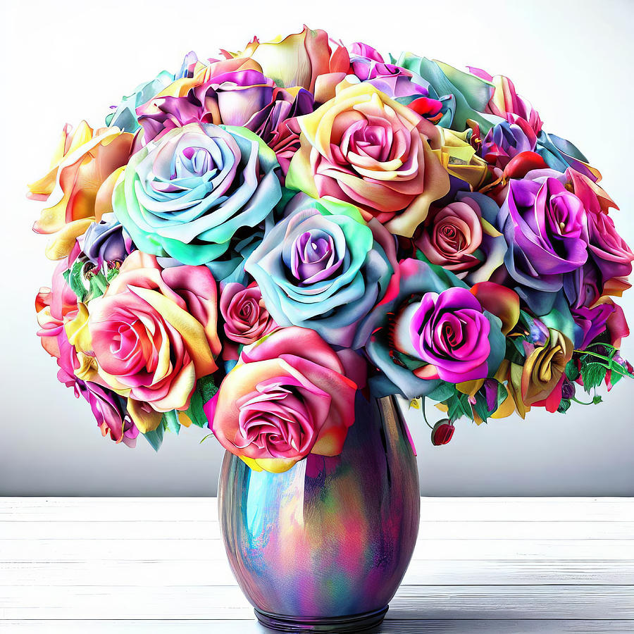 Pastel Roses In A Vase 1 Digital Art