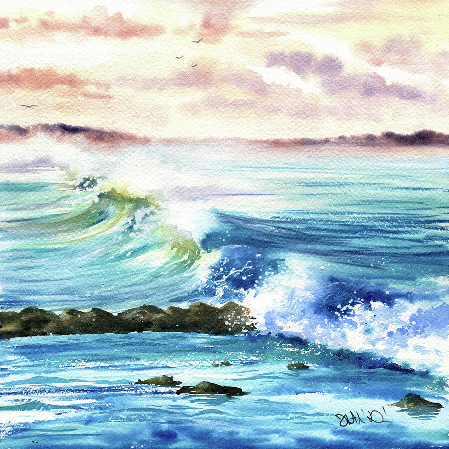 Pastel Sunset Ocean Waves Painting Painting by Dora Hathazi Mendes Pastel Sunset Ocean Waves Painting Painting by Dora Hathazi Mendes