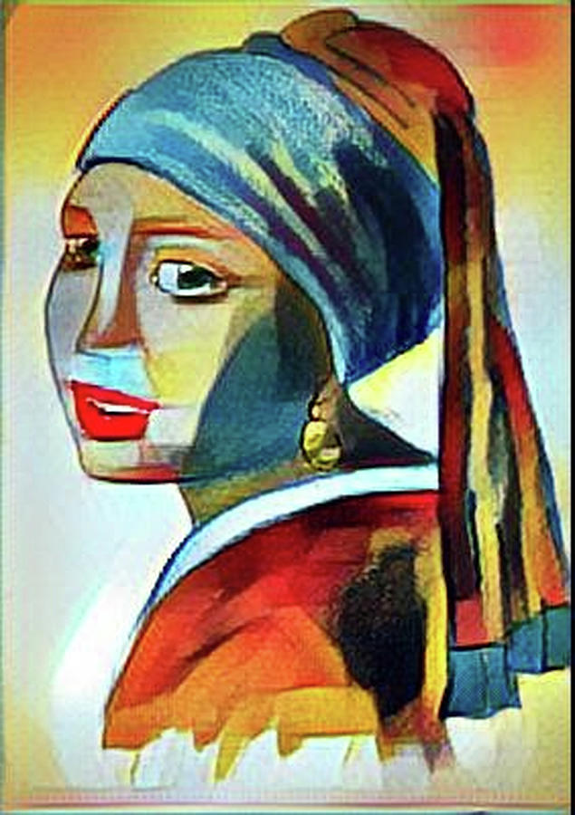 Pastiche of Girl with a Pearl Earring Mixed Media by Rusty Gladdish