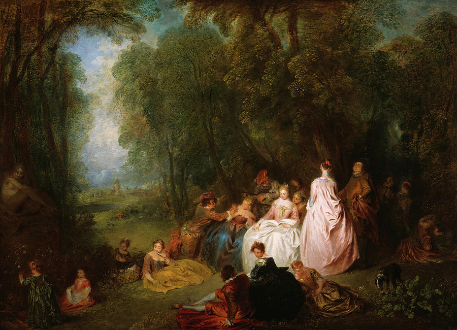 Pastoral Gathering, 1718-1721 Painting by Jean Antoine Watteau - Fine ...