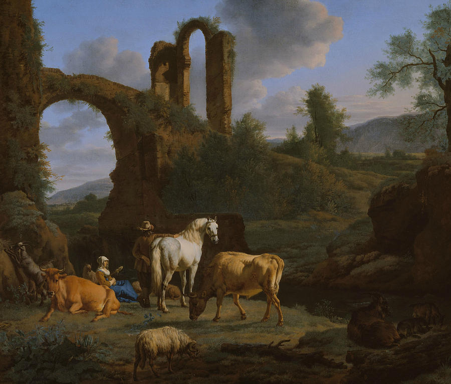 Pastoral Landscape with Ruins Painting by Adriaen van de Velde