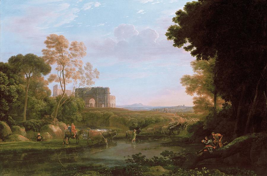 Pastoral with the Arch of Constantine Claude Lorrain Painting by MotionAge Designs