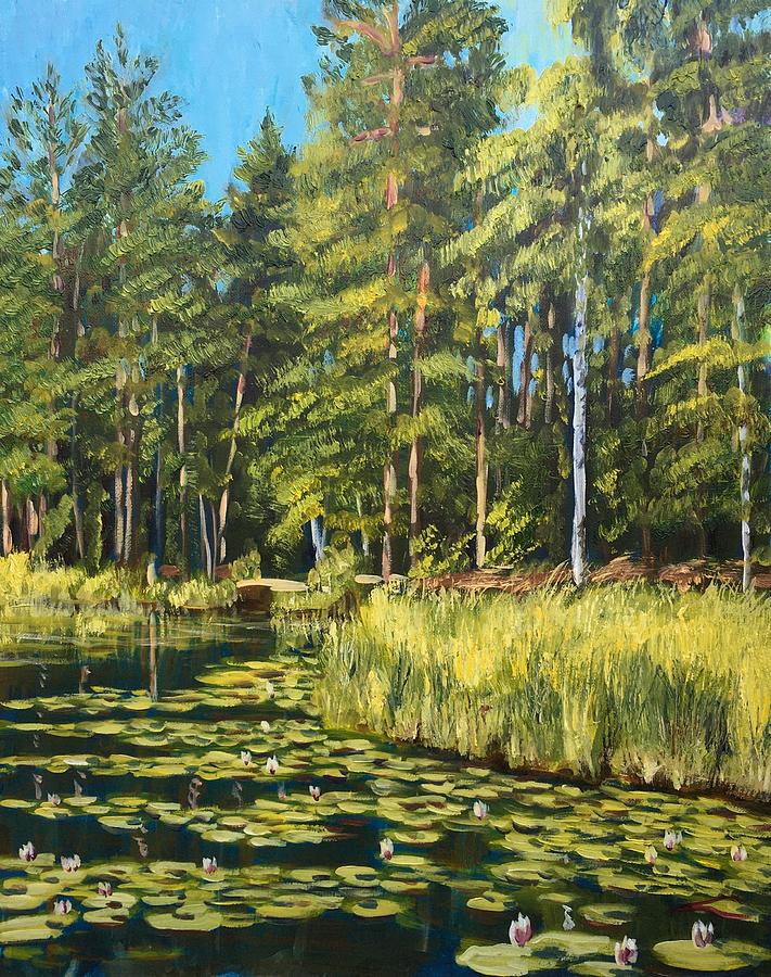Tree Painting - Pastors lake by Elena Sokolova