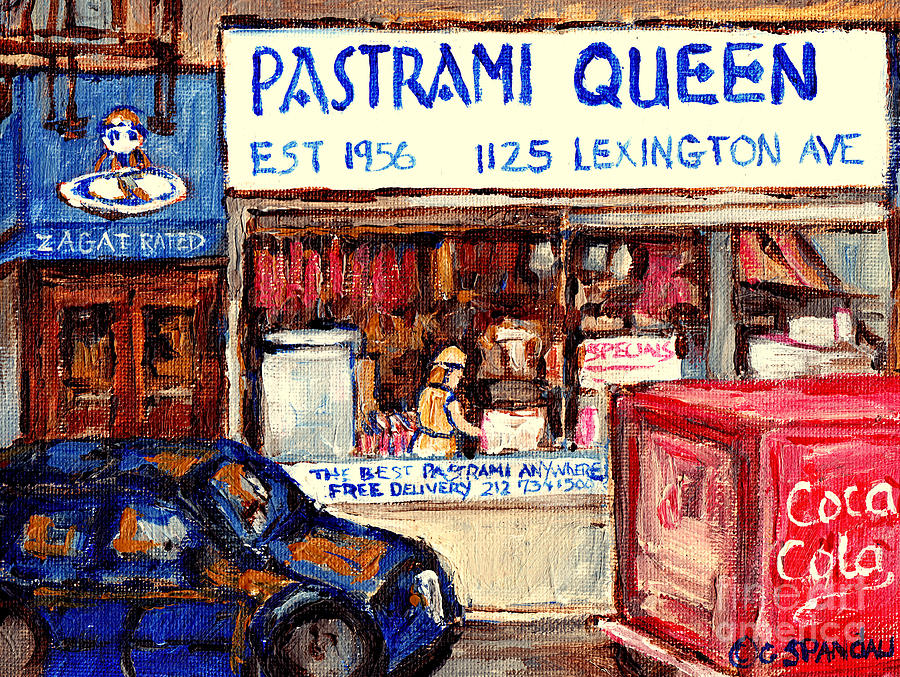 Pastrami Queen Kosher Deli Lexington Avenue Nyc Street Scene Paintings American Stores C Spandau Art Painting by Carole Spandau