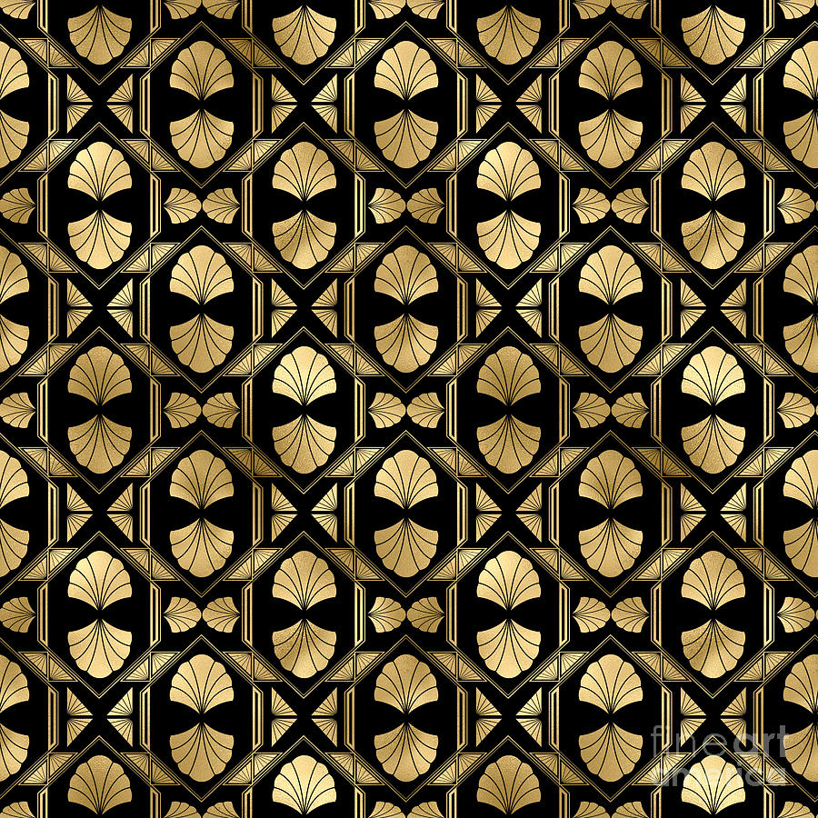 Pastrana - Gold Black Art Deco Seamless Pattern Digital Art by Sambel Pedes