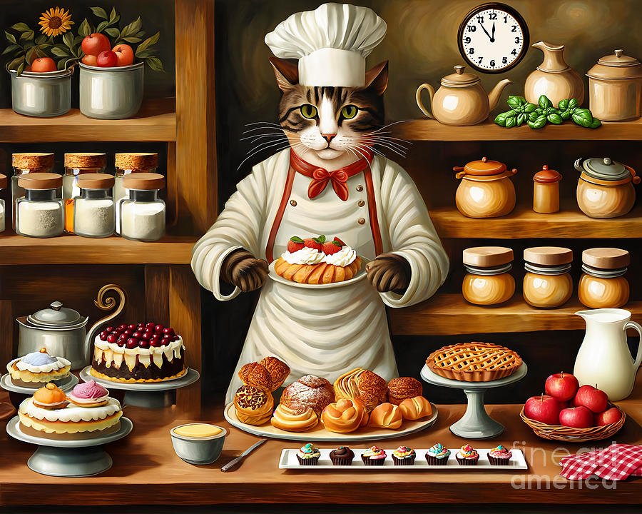 Cake Digital Art - Pastry Chef Cat by Two Hivelys