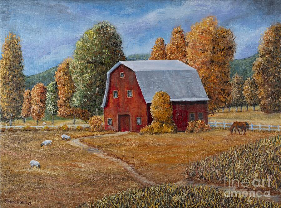 Barn Landscape Painting - Pasture in the Fall by Charlotte Blanchard