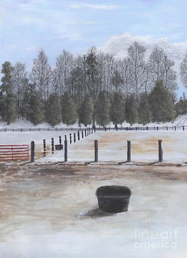 Pasture in the Snow Painting by J L Collins