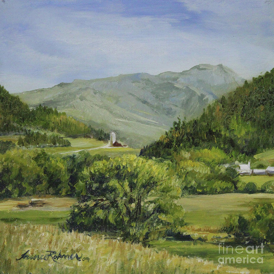 Pastures Below Mt. Mansfield. Painting by Laurie Rohner